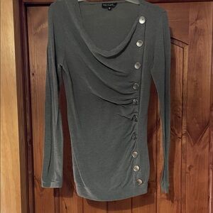 PattyBoutik Charcoal Button Detail Long Sleeve Top